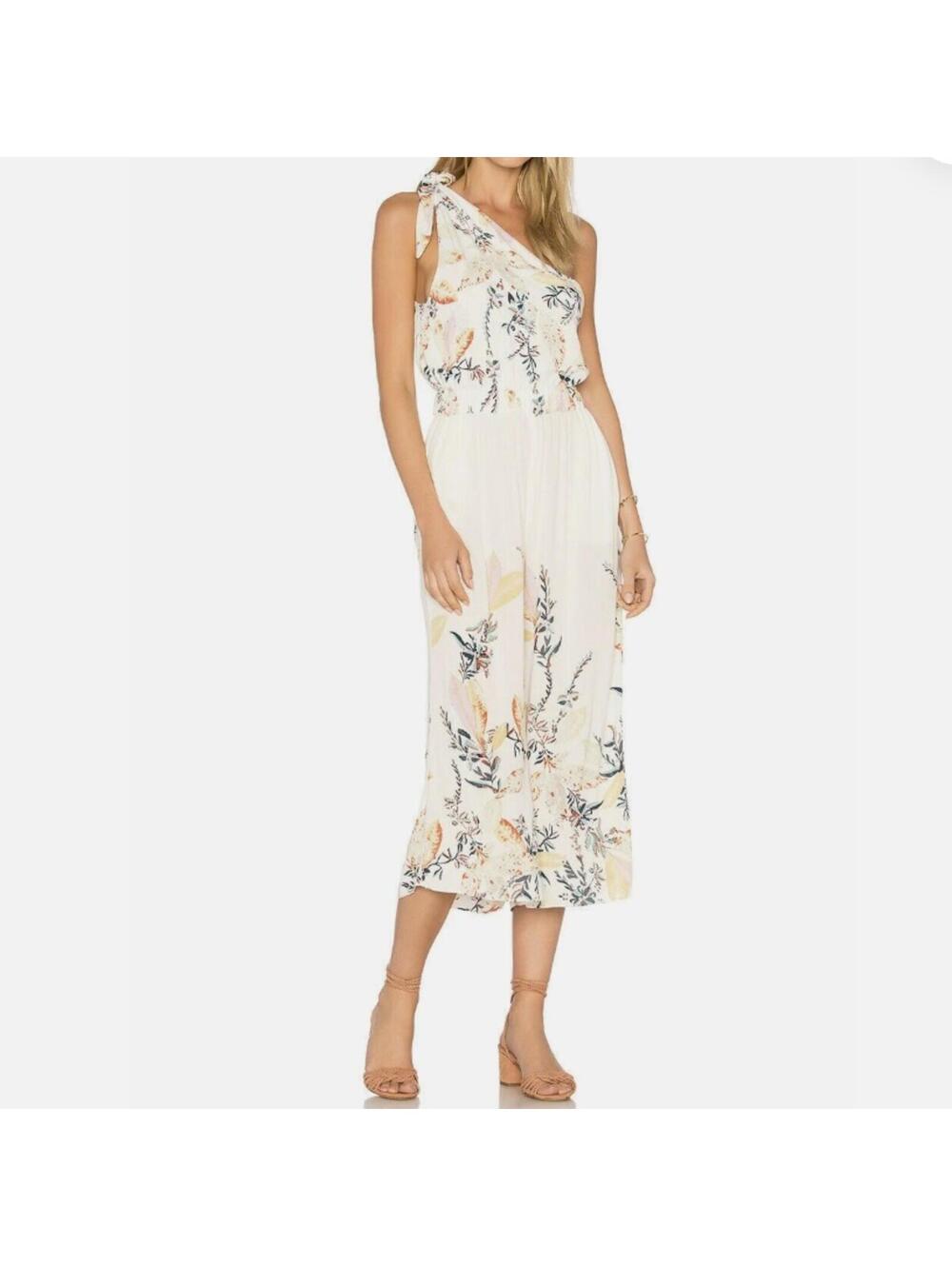 Free People Floral One Shoulder Wide Leg Jumpsuit Pantsuit Size M